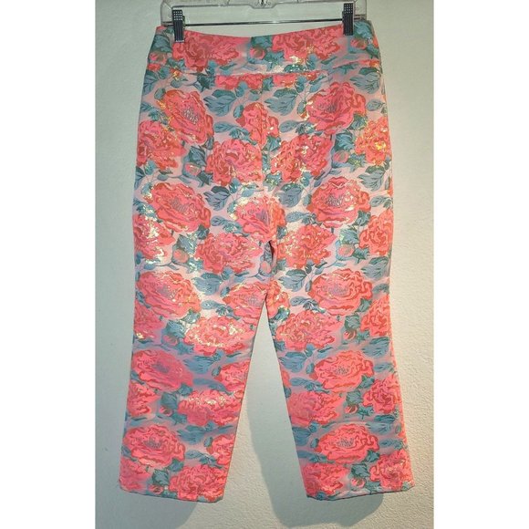 For Love & Lemons Floral Metallic Brocade Pants Size Large - Picture 8 of 10